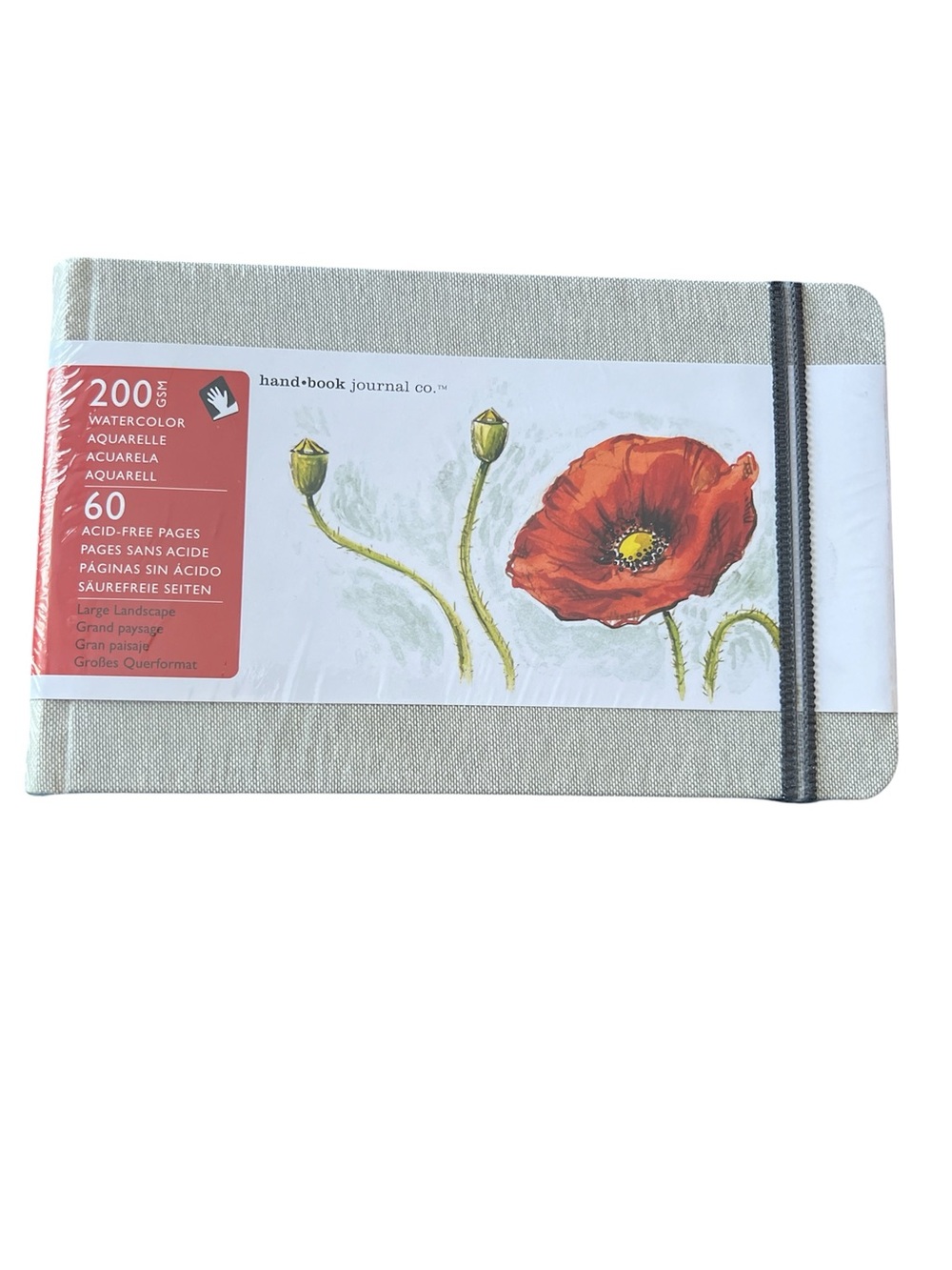 Hand•Book Journal Co. Watercolor Sketchbook with Red Poppy Illustration.